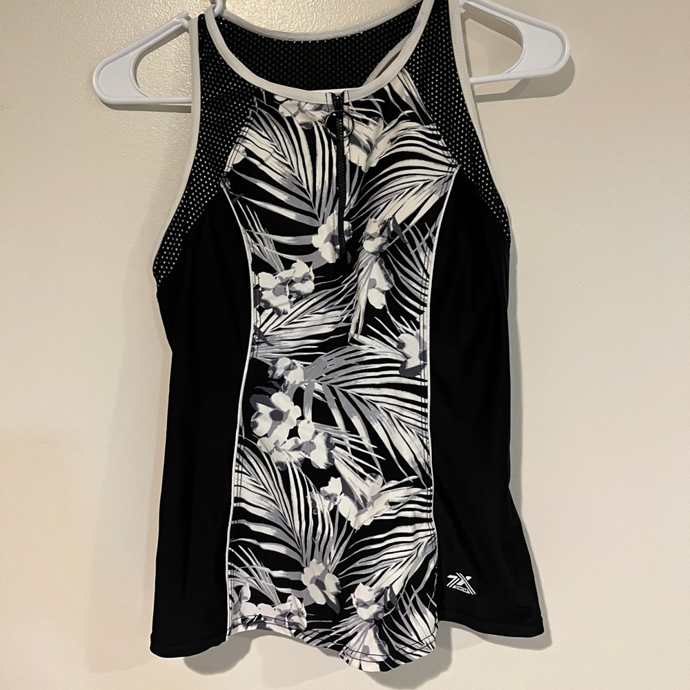 Black and White Patterned Tankini w/ Swim Shorts